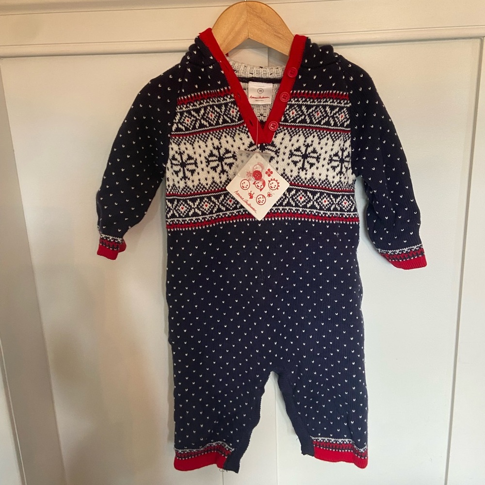 Hanna Andersson Knit One Piece Hooded Holiday Winter Outfit